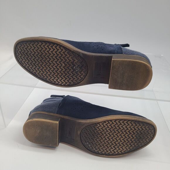 Toms Boots Womens 10 Deia Ankle Booties Blue Suede Side Zip Block Heels 10010981 - Picture 5 of 9